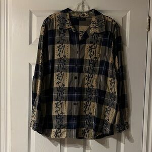 Penningtons Navy and tan Plaid Shirt